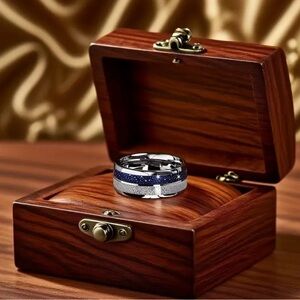 Men’s 304L Stainless Steel Silver and Blue Starry Sky Band Size 13 NWT